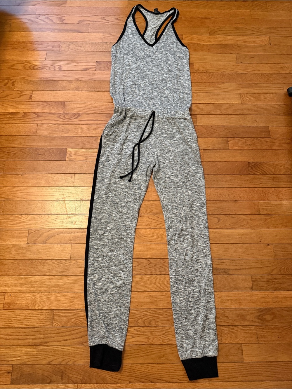 Forever 21 Gray Racerback Jumpsuit with Black Trim